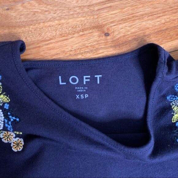 navy blue floral shirt embroidered flutter butterfly sleeve boho‎ - Picture 3 of 7